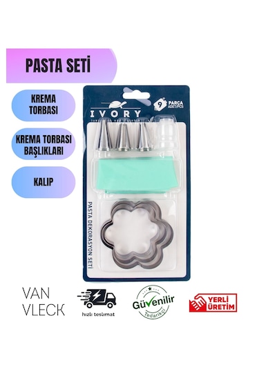 9 Parça Pasta Seti Krema Torbası, 3 Kalıp, 3 Duy, 2 Başlık