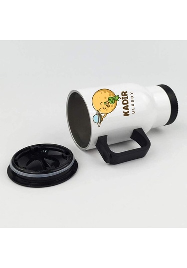 Kişiye Özel Kulplu Uzay Temalı Çelik Bardak Termos - 450mlt Beyaz