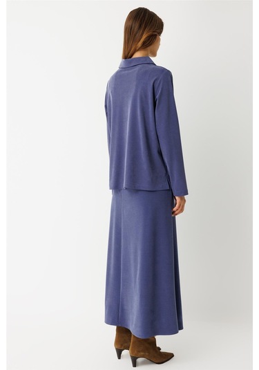 İri Düğmeli Etekli Takım İndigo İndigo