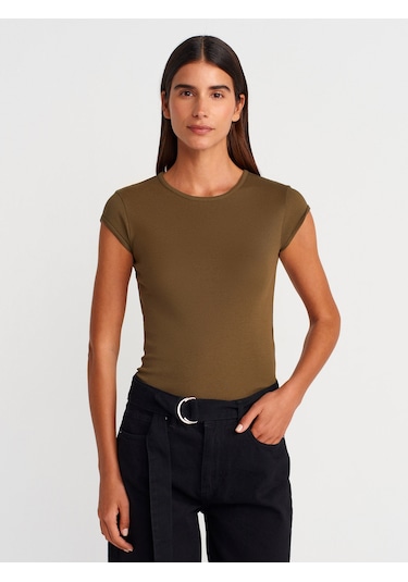 Dilvin 31779 Bisiklet Yaka Basic T-shirt-haki Haki