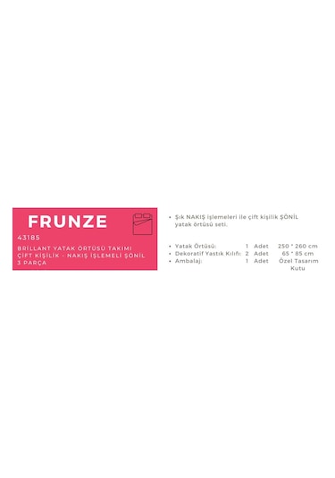 Brillant 43185 Frunze Model 3 Parça Çift Kişilik Pike Takımı Pudra