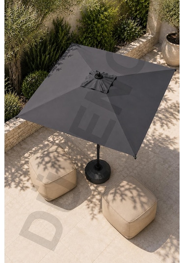 Alubrella Antrasit Kare Güneş Şemsiyesi, 210x210 / 8 Telli, Bidonlu