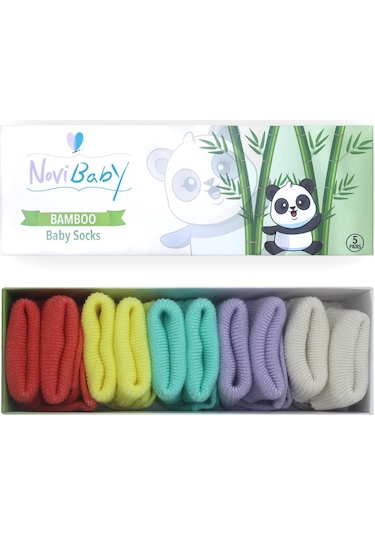Novibaby 5'li Bambu Yenidoğan Bebek Çorabı I Colour Mix I 0-6 ay "Karışık Renkli"