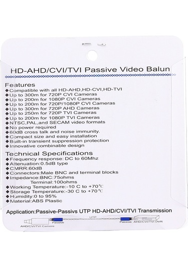 Sones 2 Adet 202p-hd Gelişmiş Sürüm Koaksiyel Cvı/tvı/ahd 1 Kanal Pasif Alıcı-verici Video Balun