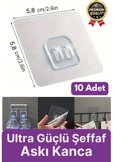 10 Adet Süper Güçlü İz Bırakmaz Suya Dayanıklı Şeffaf Banyo Mutfak Ayna Tablo Raf Tutucu Askı Kanca Çok Renkli