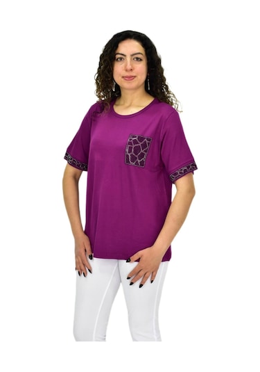 Caftan Kadın Kısa Kol Taşlı Bluz Bgl-st04709 Mor