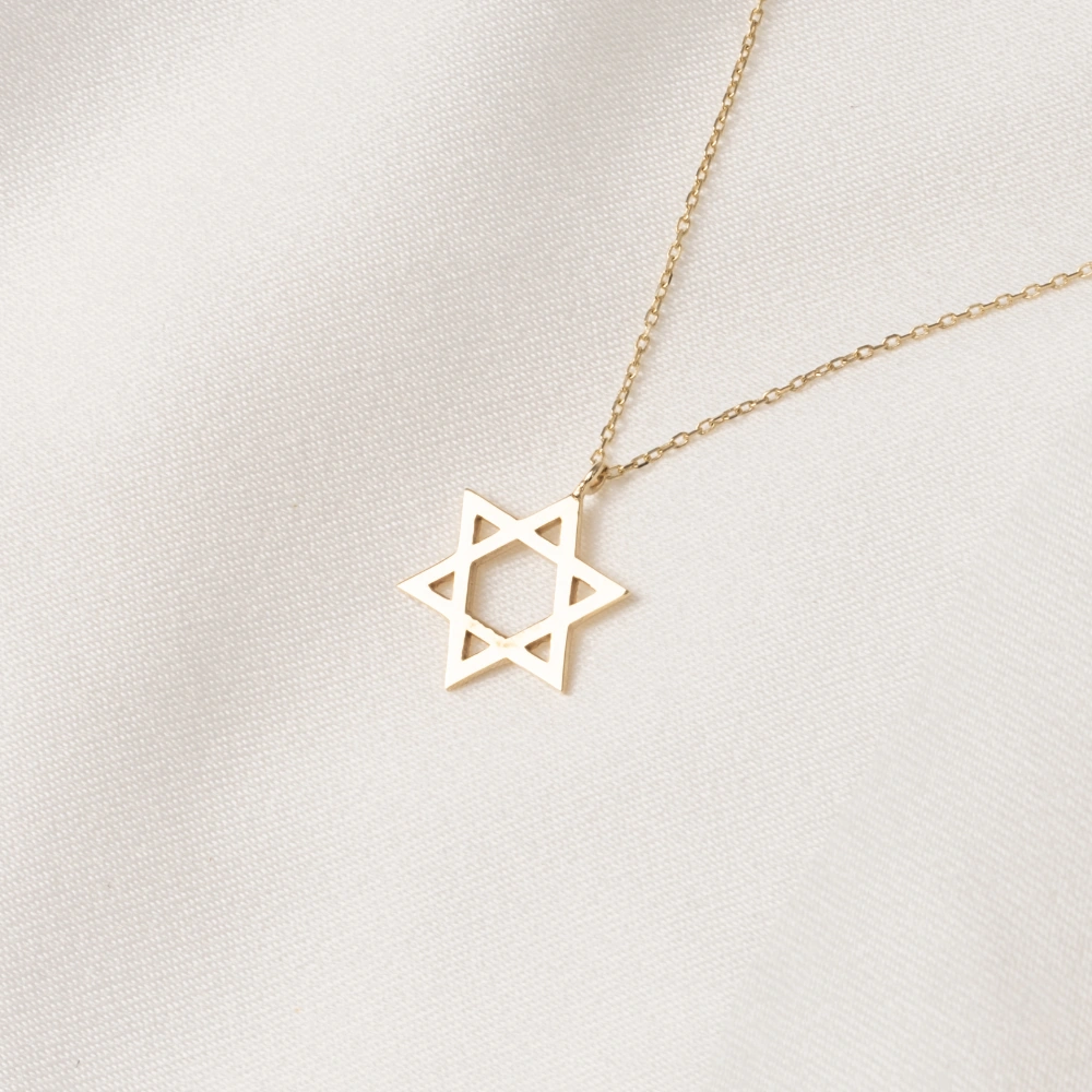Gümüş Kolye - Davut Yıldızı 925 Ayar Gümüş Kolye Sarı