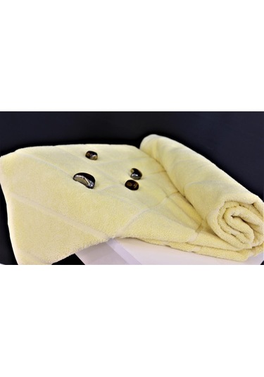 100X170 Sarı Jakarlı Pamuklu Bukle Hamam Plaj Banyo Havlusu