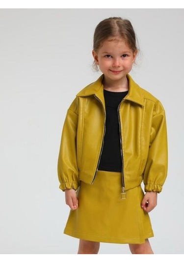 Kız Çocuk Yandan Cepli Beli Kolları Lastikli Bomber Ceket-14754 Yeşil