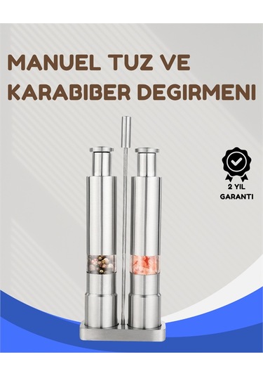 Paslanmaz Çelik Tuz Ve Kararbiber Öğütücü - Şeffaf Akrilik Hazne Renkli