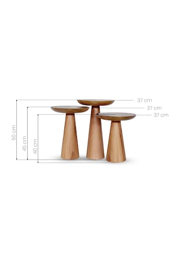 3'lü Zigon Mantar Sehpa Mushroom Masif Ahşap Modern Yan Sehpa Takımı Siyah