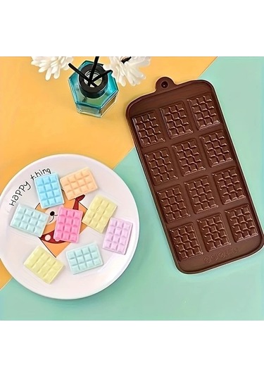 Trendooze Gaojunshop01 12 Gözlü 3d Silikon Çikolata Kalıbı - Kahverengi, Isıya Dayanıklı, 20 Izgaralı