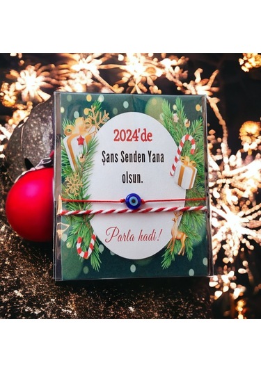 Yeni Yıl Yılbaşı Hediyesi Kırmızı İpli Nazar Boncuklu İkili Bileklik