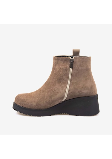 Kemal Tanca Hakiki Deri Kadın Dolgu Topuk Bot 601377 Biscuit Süed