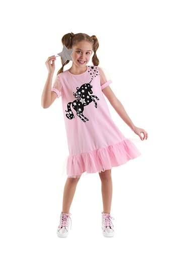Denokids Mshb&g Yıldızlı Unicorn Kız Çocuk Pembe Tüllü Elbise Pembe