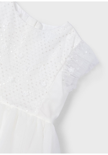 Mayoral 3914 Kız Çocuk Ekru Tüllü Elbise Ekru