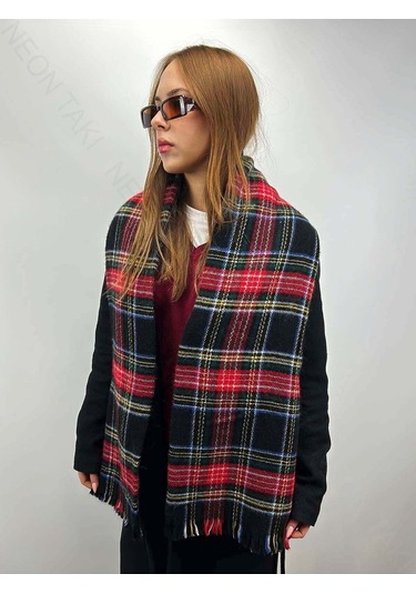 Siyah Fonda Çok Renkli, Şal Atkı 6, 180cm Püsküller Dahil X70cm Çok Renkli