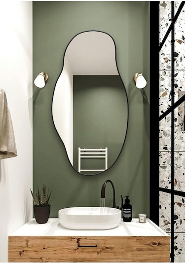 Asimetrik 75x40 Cm Konsol Aynası, Dresuar Aynası, Tuvalet Aynası, Holl Aynası, Banyo Aynası 75 X 40 Siyah