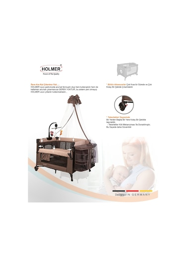Holmer Yatak Hediyeli Coolstyle Maxi Cibinlikli Dönenceli Anne Yanı Park Yatak 70x110cm + Yatak