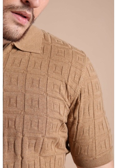 Ferraro Camel Polo Yaka Fermuarlı Erkek Pamuk Triko T-Shirt-Kahverengi (490417687) Kahverengi