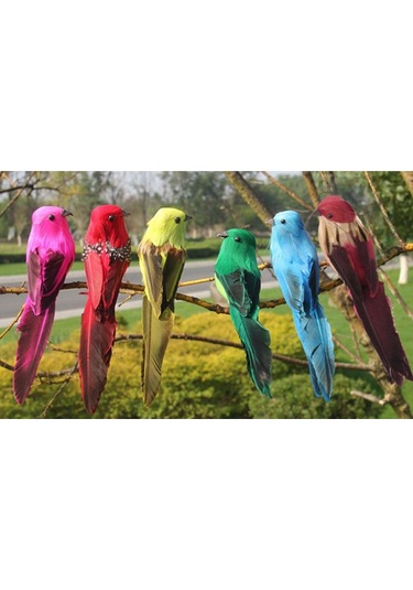 Suntek Kelepçe Bahçe Ağacı Dekor Mavi Ile Yapay Tüy Köpük Kuşlar