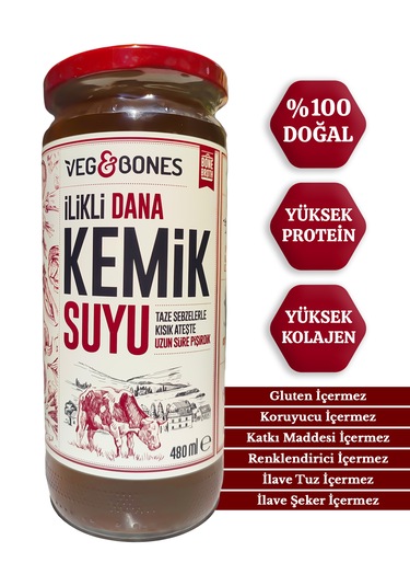 Veg&Bones İlikli Dana Kemik Suyu Yüksek Kolajen ve Protein Deposu 480 ML