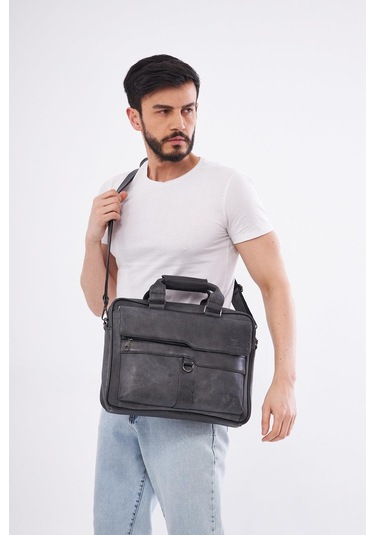 Derinss Dub3088 Hakiki Deri Gri Gölge Laptop Ve Evrak Çantası 001
