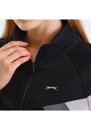 Slazenger VICTORY Kadın Fermuarlı Dik Yaka Cepli Siyah Sweatshirt