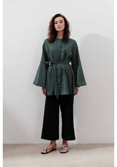 Keten Pensli Tunik Petrol Petrol