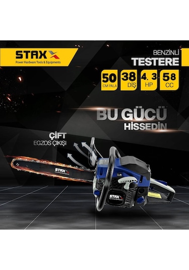 Staxx Power Çift Egzoz Benzinli Ağaç Motorlu Testere 58cc 4.3hp