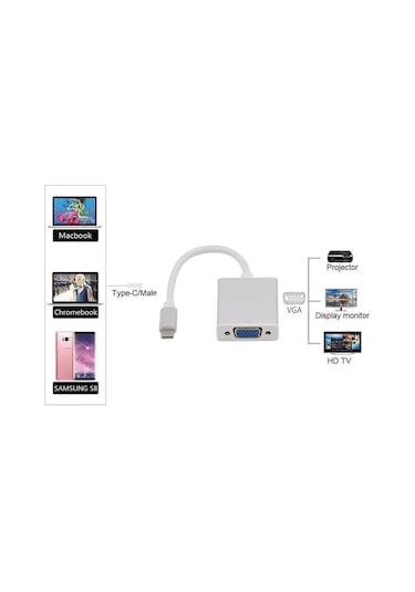 Usb Type-C To Vga Çevirici Dönüştürücü Kablo Type-C Apple Uyumlu MacBook