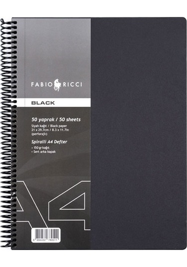 Fabio Ricci Black Spiralli A4 50 Yp Çizim Defteri