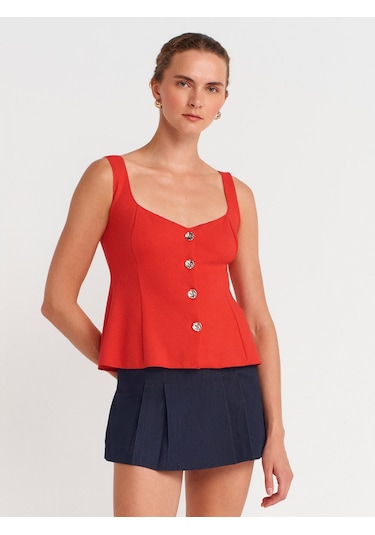Dilvin 31987 Peplum Etekli Yelek-kırmızı Kırmızı