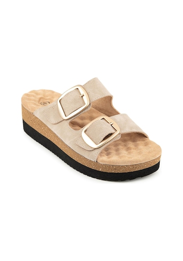 Muya Pantai Anatomik Taban Topuk Dikeni Kadın Terlik Krem