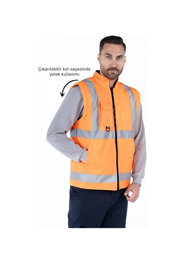 5 İ Bir Arada İş Güvenliği Kabanı Hi-vis Turuncu - Lacivert