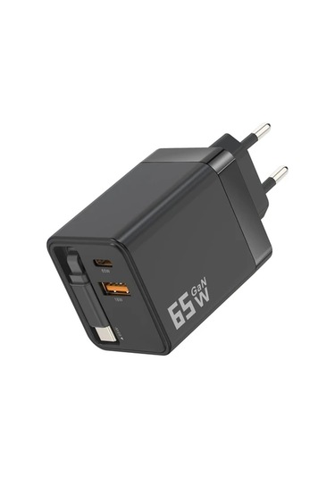 Topshop1 65w Usb C Şarj Aleti Siyah 3 Portlu Pd Hızlı Şarj Iphone Uyumlu 16 Macbook Pro Uygun Duvara Monte