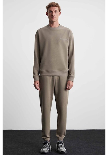 Marshall Erkek Pamuklu Içi Polarlı Nakışlı Relaxed Vizon Eşofman Takımı