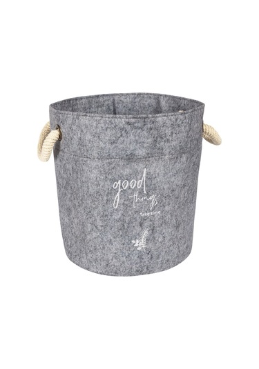 Keçe Kulplu Yuvarlak Çok Amaçlı Düzenleyici Sepet Organizer Kutu 19x17 - Gri