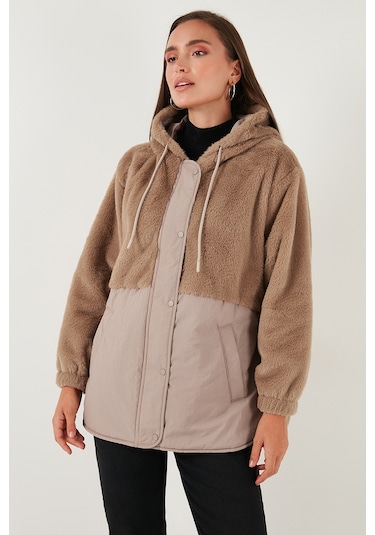 Lela Comfort Fit Kapüşonlu Yumuşak Dokulu Bayan Mont 497Holly Bej