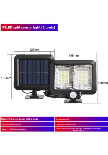 Mufunye Güneş Enerjili 98 Led Dış Mekan Işığı: Su Geçirmez, Bölünmüş Sistem, Otomatik Algılama, 3 Mod, Ev Bahçesi Garaj Aydınlatması