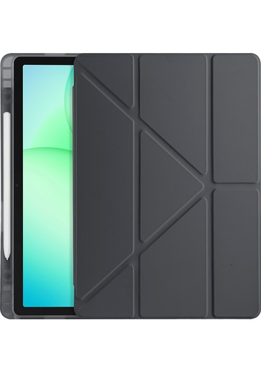 Galaxy Uyumlu Tab A11 Plus Kılıf Mkst Tri Folding Kalem Bölmeli Standlı Kılıf - Siyah Tablet Kılıfı