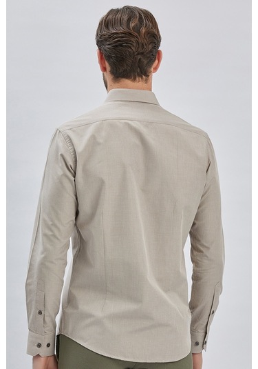 Erkek Uzun Kollu Bez Ayağı Sert Yaka Cepsiz Klasik Slim Fit Dar Kesim Gömlek 1004240230-camel Camel