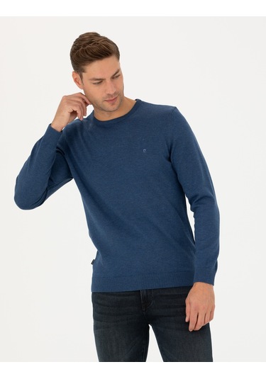 Pierre Cardin Erkek İndigo Melanj Triko Kazak 50270179-vr155 İndigo Melanj