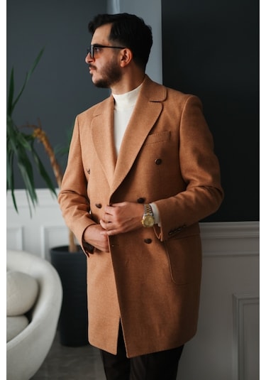 Avni Ceylan Premium Orange Slim Fit Erkek Kaşe Kaban Turuncu