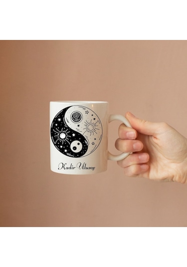 Kişiye Özel Yin Yang Tasarımlı İsimli Kupa Beyaz