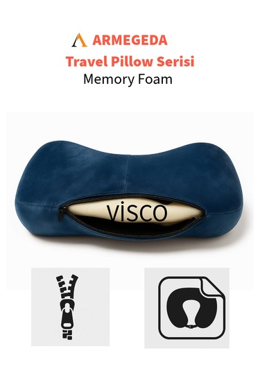 Armegeda Pembe Memory Foam Boyun Destekli Seyahat Yastığı U Şekilli Yastık Lacivert