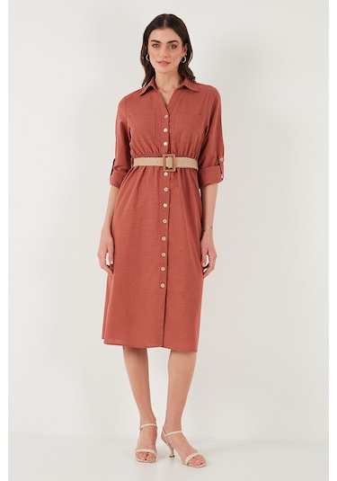 Lela Pamuklu Regular Fit Kemerli Midi Boy Gömlek Bayan Elbise 67810301 Camel Lela Pamuklu Regular Fit Kemerli Midi Boy Gömlek Bayan Elbise 67810301 Camel