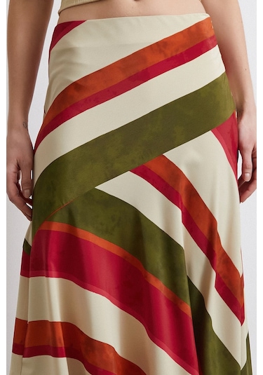 Chery Çizgili Verev Etek Bej Bej