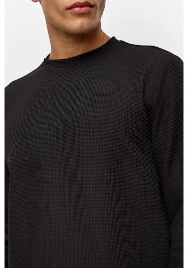 Süvari Siyah Regular Düz Bisiklet Yaka Sweatshirt-38793 Siyah