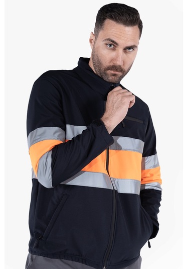Çift Sıra Reflektörlü Neon Softshell Mont Lacivert - Turuncu